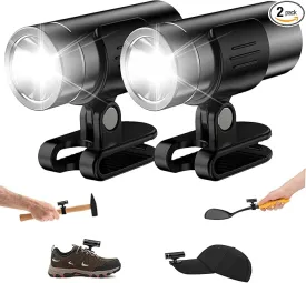 2 Packs Waterproof Clip on Flashlight,Super Bright LED Rechargeable Night Running Lights,Suitable for Use with Headlights for Camping,Maintenance,Night Fishing,Jogging and Dog Walking