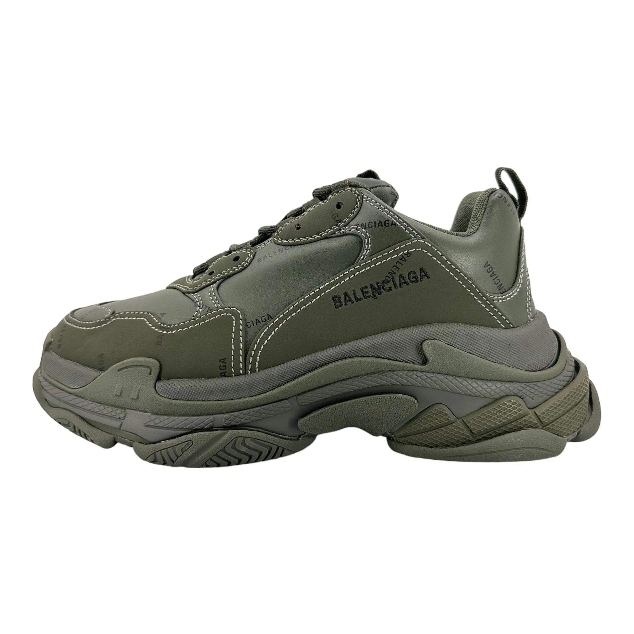 Balenciaga Triple S Sneaker All Vver Logo Olive Green