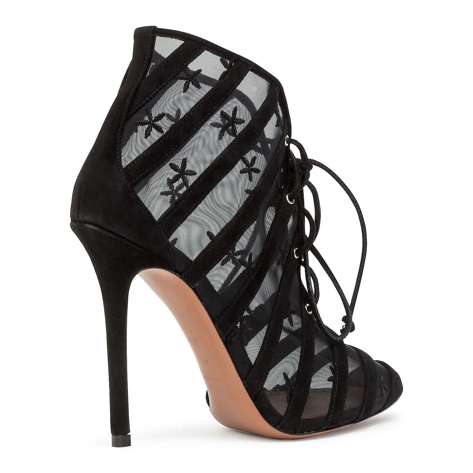 Black suede flower mesh ankle bboots