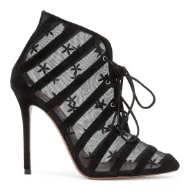 Black suede flower mesh ankle bboots