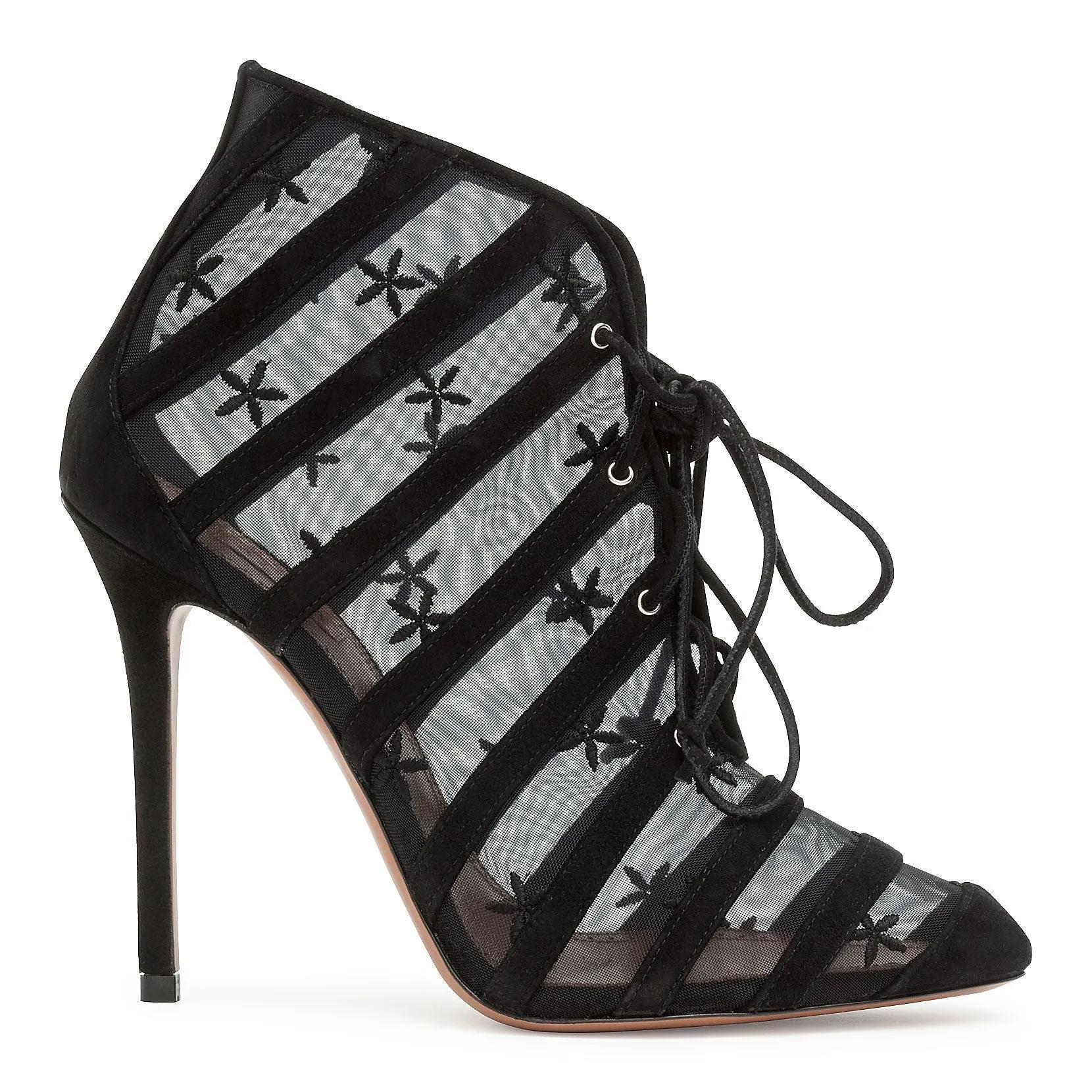 Black suede flower mesh ankle bboots