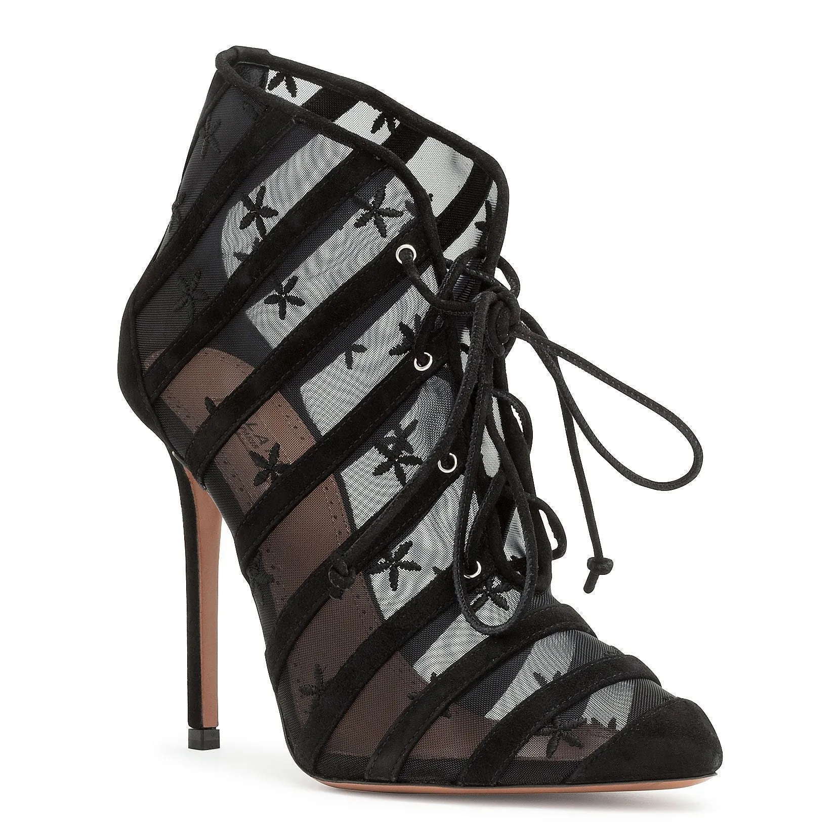 Black suede flower mesh ankle bboots