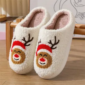 Blue Zone Planet |  Christmas cute Christmas deer pattern cotton slippers indoor home plush warm slippers