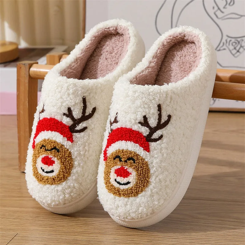 Blue Zone Planet |  Christmas cute Christmas deer pattern cotton slippers indoor home plush warm slippers