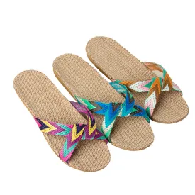 Color Block Cross Belt Slippers