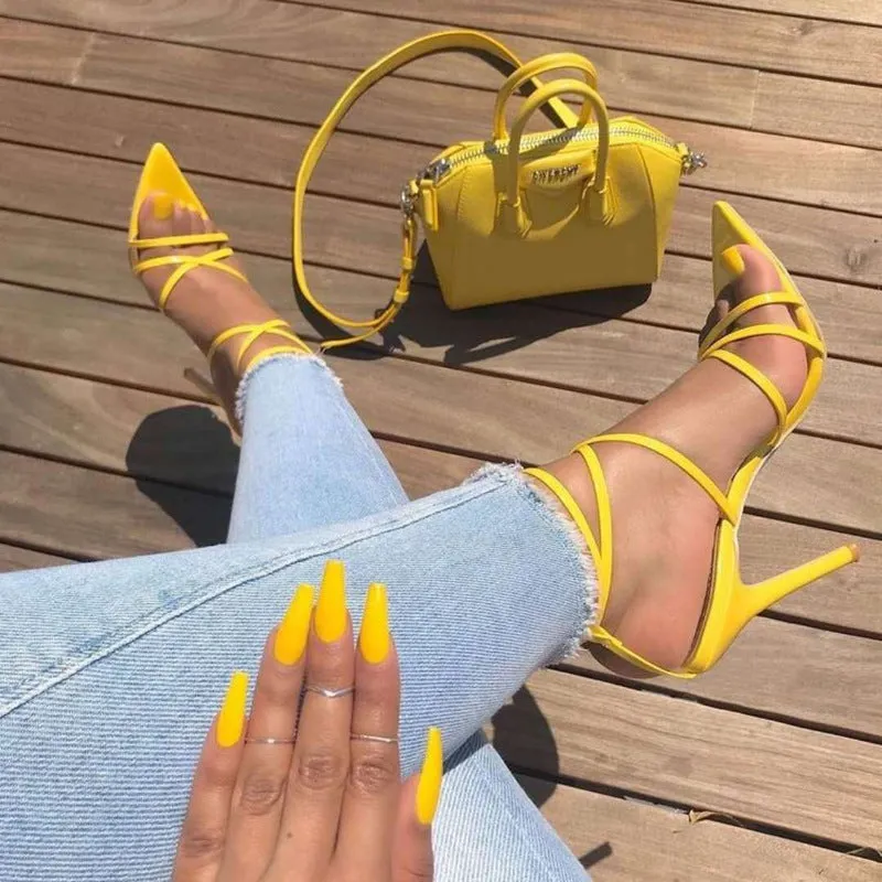 Cross strap stilettos