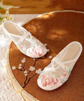 DIY Splicing Flat Slide Sandals White Tulle Embroidery LY7707