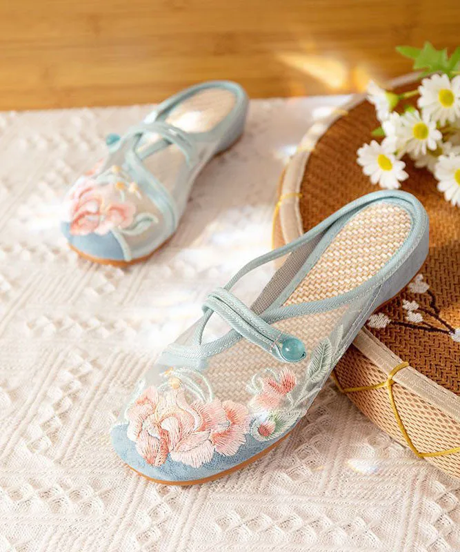 DIY Splicing Flat Slide Sandals White Tulle Embroidery LY7707