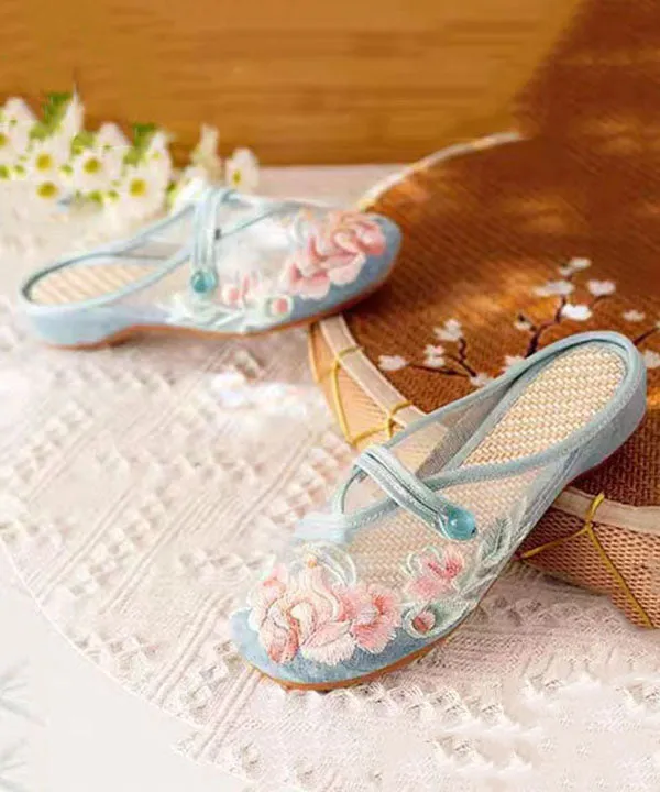 DIY Splicing Flat Slide Sandals White Tulle Embroidery LY7707