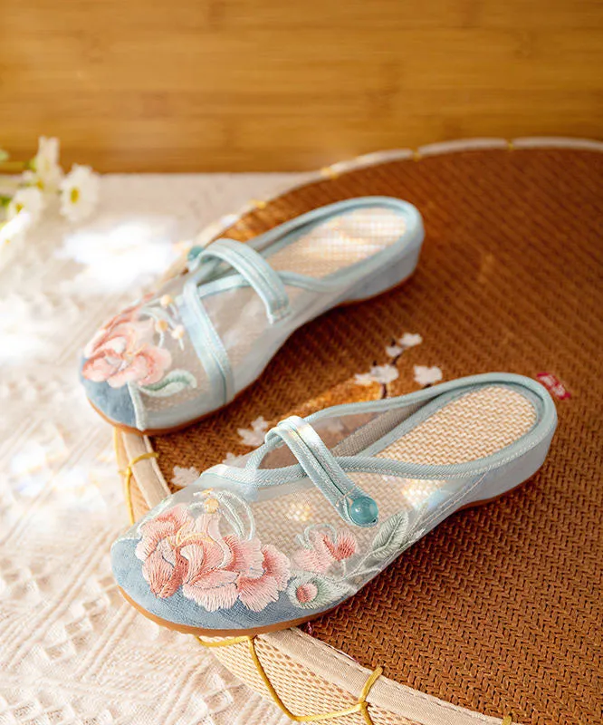 DIY Splicing Flat Slide Sandals White Tulle Embroidery LY7707