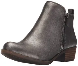 Lucky Brand Women's Basel Pewter Zipper Dress Leather Rounded Toe Ankle Boots