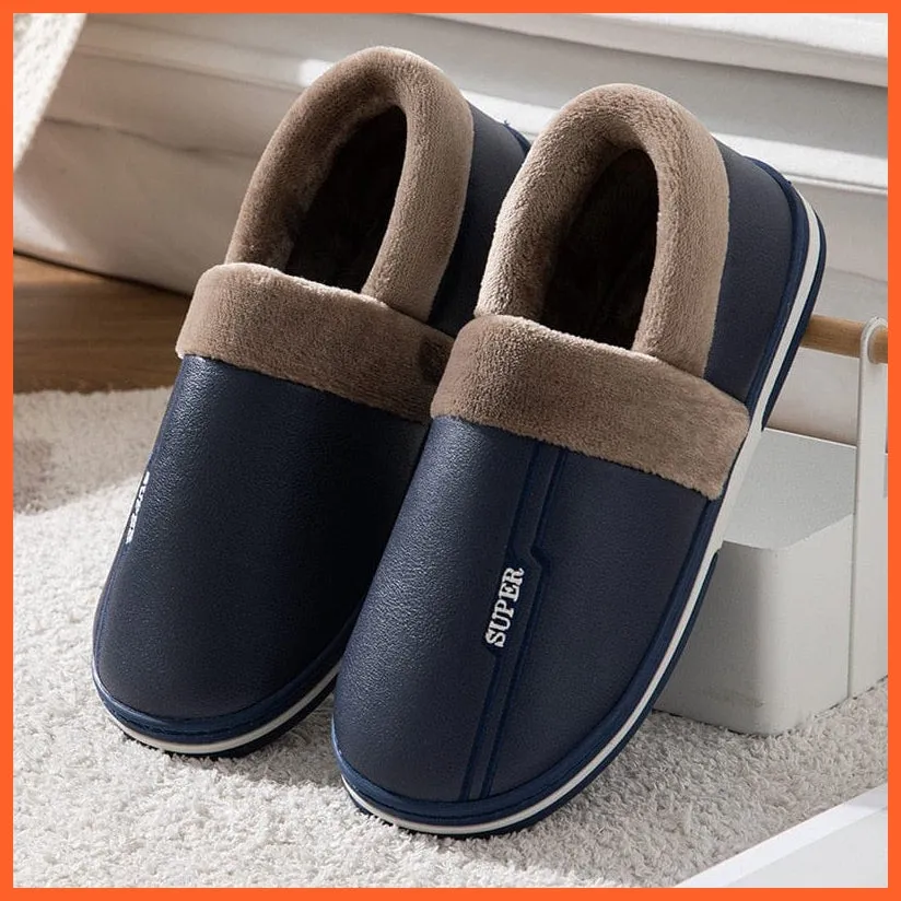 Men Autumn Winter Warm Big Size Waterproof Slippers | Bedroom Indoor Slides