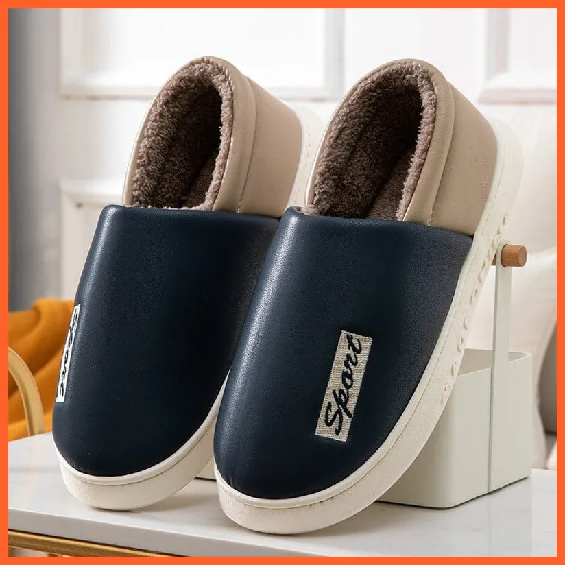 Men Autumn Winter Warm Big Size Waterproof Slippers | Bedroom Indoor Slides