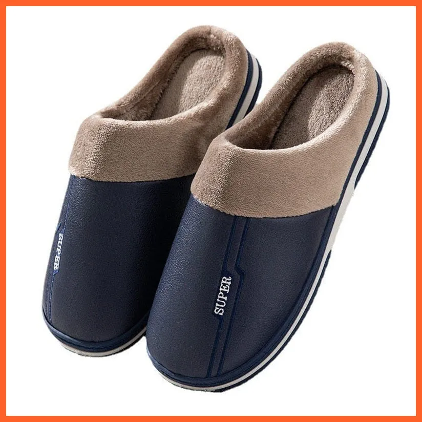 Men Autumn Winter Warm Big Size Waterproof Slippers | Bedroom Indoor Slides