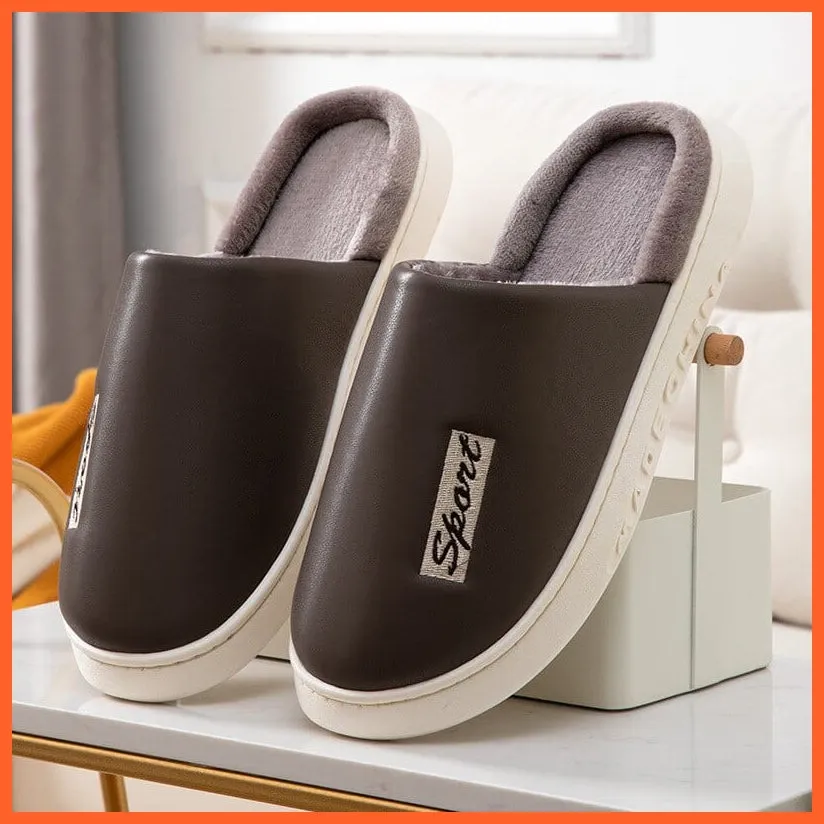 Men Autumn Winter Warm Big Size Waterproof Slippers | Bedroom Indoor Slides