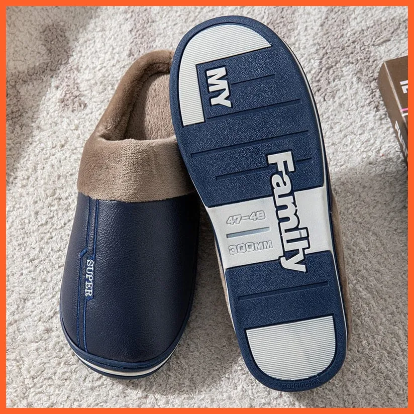 Men Autumn Winter Warm Big Size Waterproof Slippers | Bedroom Indoor Slides