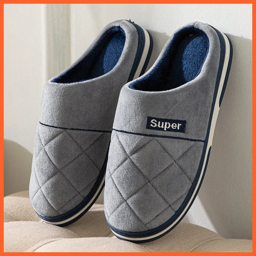 Men Autumn Winter Warm Big Size Waterproof Slippers | Bedroom Indoor Slides
