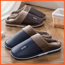 Men Autumn Winter Warm Big Size Waterproof Slippers | Bedroom Indoor Slides