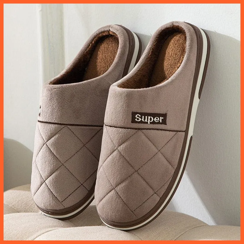 Men Autumn Winter Warm Big Size Waterproof Slippers | Bedroom Indoor Slides