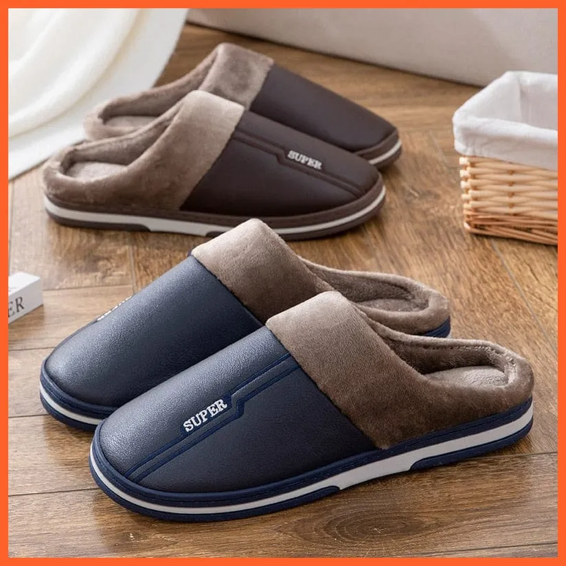 Men Autumn Winter Warm Big Size Waterproof Slippers | Bedroom Indoor Slides