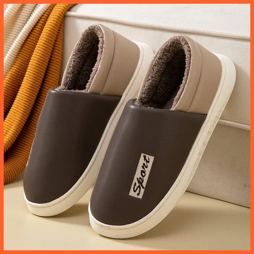 Men Autumn Winter Warm Big Size Waterproof Slippers | Bedroom Indoor Slides