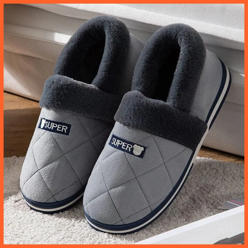 Men Autumn Winter Warm Big Size Waterproof Slippers | Bedroom Indoor Slides