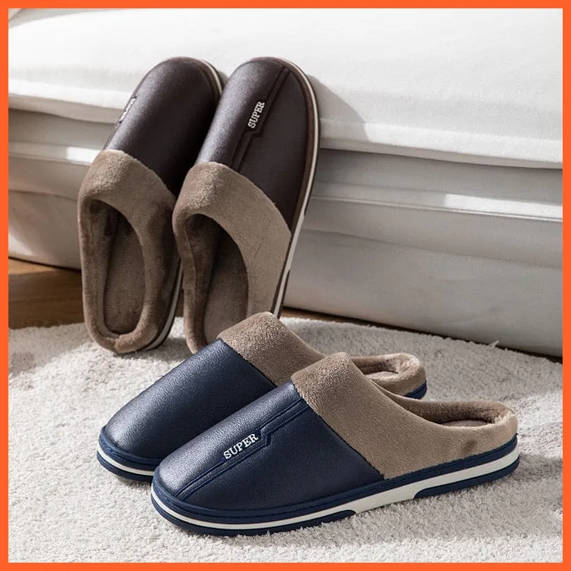 Men Autumn Winter Warm Big Size Waterproof Slippers | Bedroom Indoor Slides
