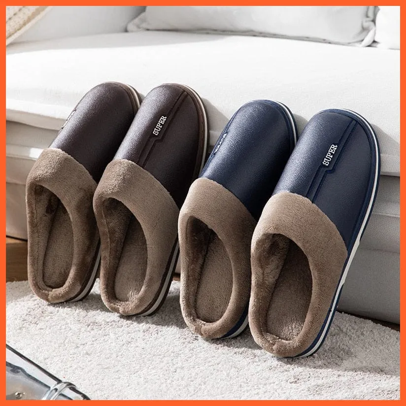 Men Autumn Winter Warm Big Size Waterproof Slippers | Bedroom Indoor Slides