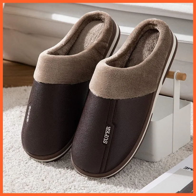 Men Autumn Winter Warm Big Size Waterproof Slippers | Bedroom Indoor Slides