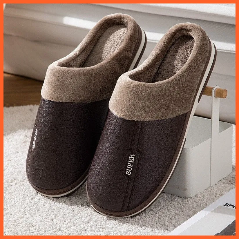Men Autumn Winter Warm Big Size Waterproof Slippers | Bedroom Indoor Slides