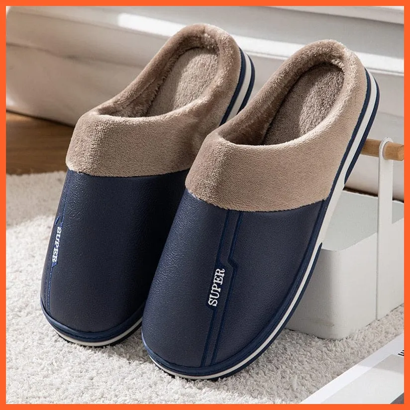 Men Autumn Winter Warm Big Size Waterproof Slippers | Bedroom Indoor Slides