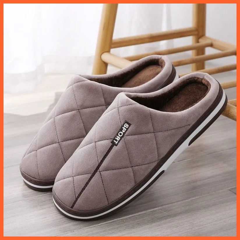 Men Autumn Winter Warm Big Size Waterproof Slippers | Bedroom Indoor Slides