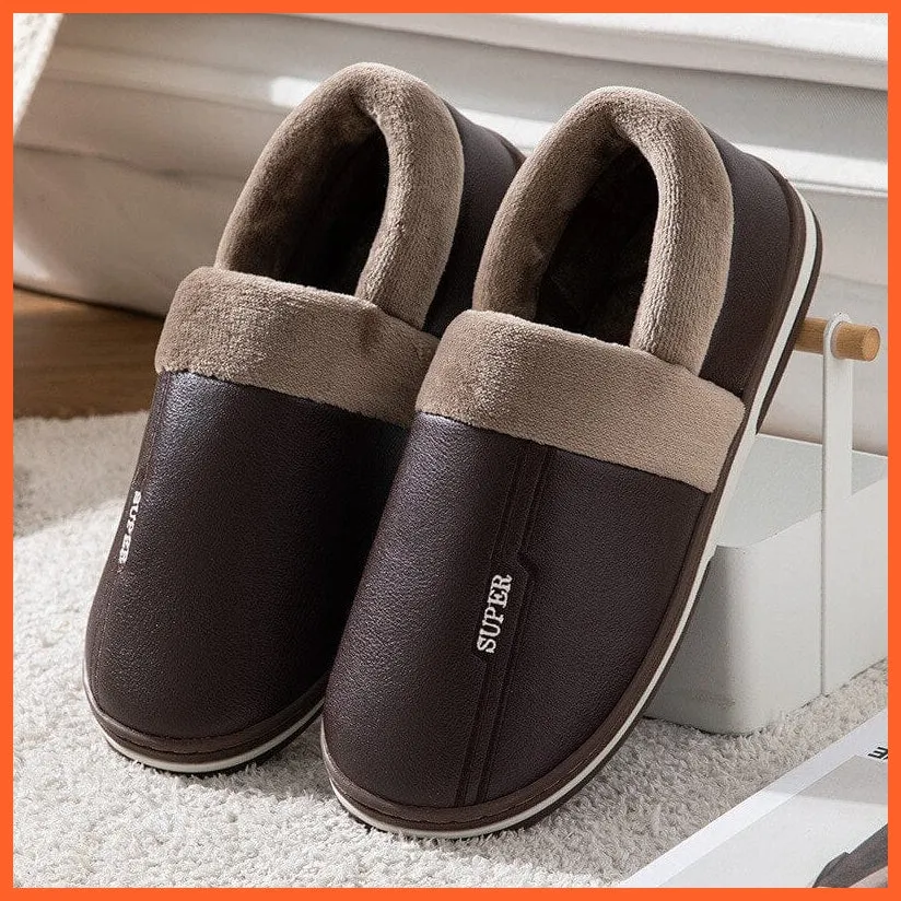 Men Autumn Winter Warm Big Size Waterproof Slippers | Bedroom Indoor Slides