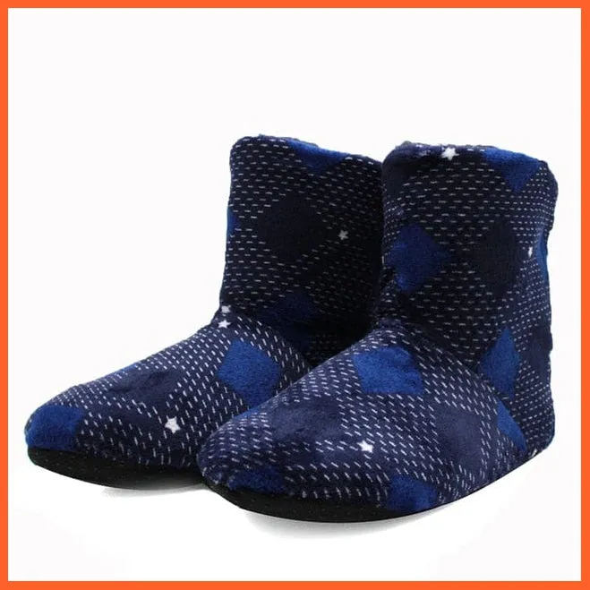 Men Women Winter Home Slippers | Indoor Plush Warm Cotton Stripes Flat Shoes