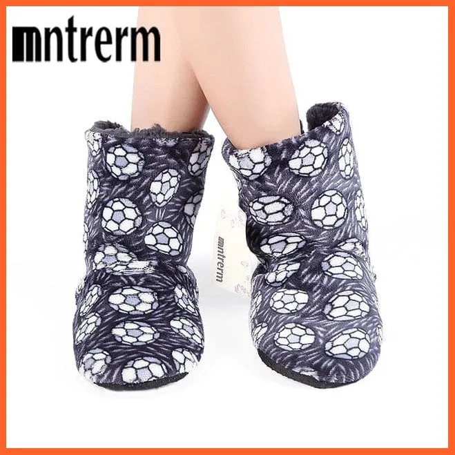 Men Women Winter Home Slippers | Indoor Plush Warm Cotton Stripes Flat Shoes