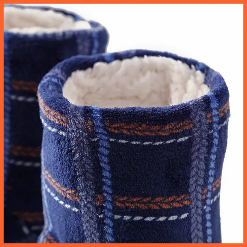Men Women Winter Home Slippers | Indoor Plush Warm Cotton Stripes Flat Shoes