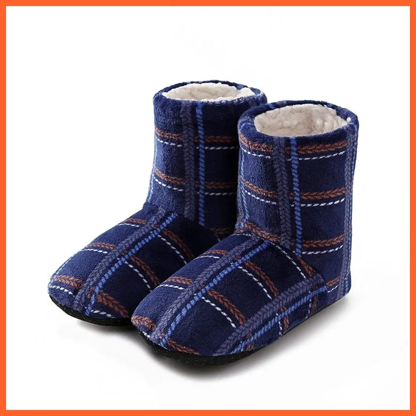 Men Women Winter Home Slippers | Indoor Plush Warm Cotton Stripes Flat Shoes