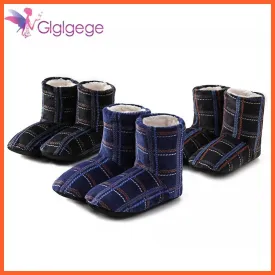 Men Women Winter Home Slippers | Indoor Plush Warm Cotton Stripes Flat Shoes