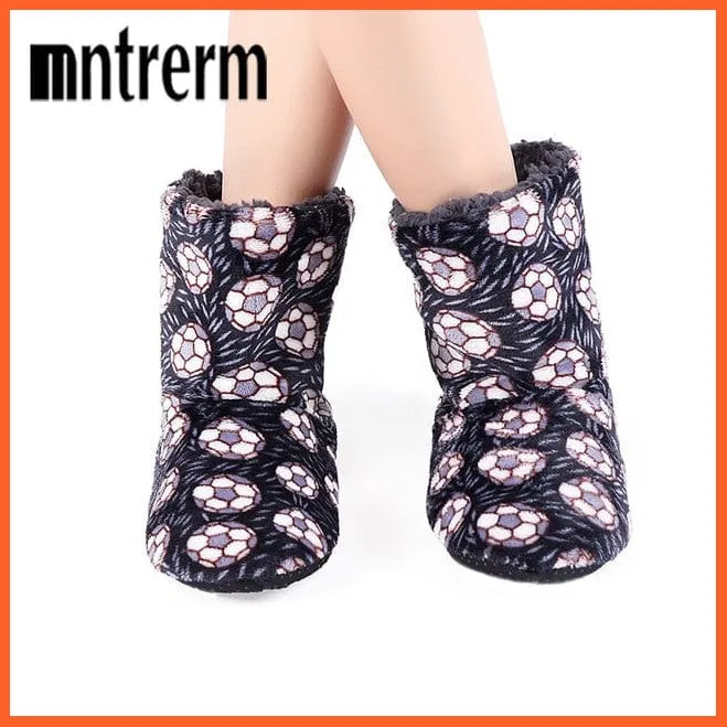 Men Women Winter Home Slippers | Indoor Plush Warm Cotton Stripes Flat Shoes