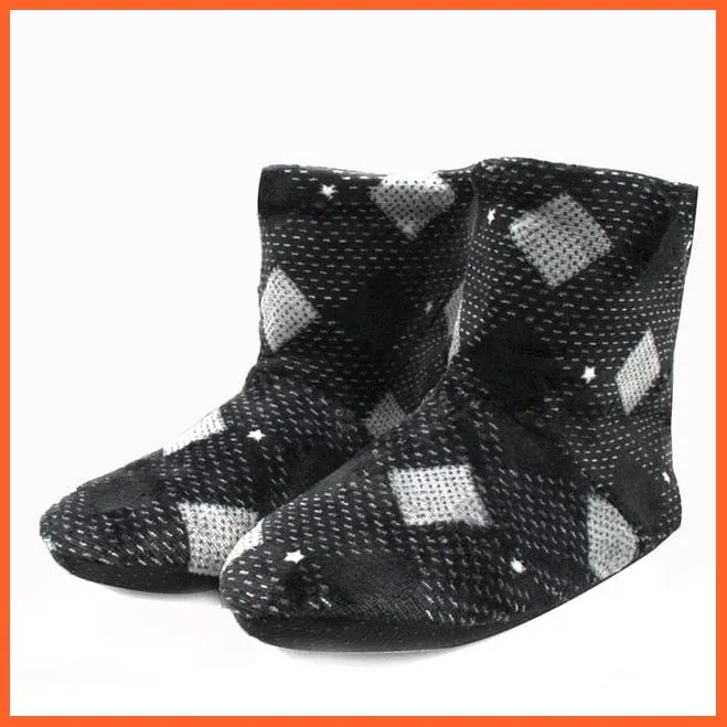Men Women Winter Home Slippers | Indoor Plush Warm Cotton Stripes Flat Shoes