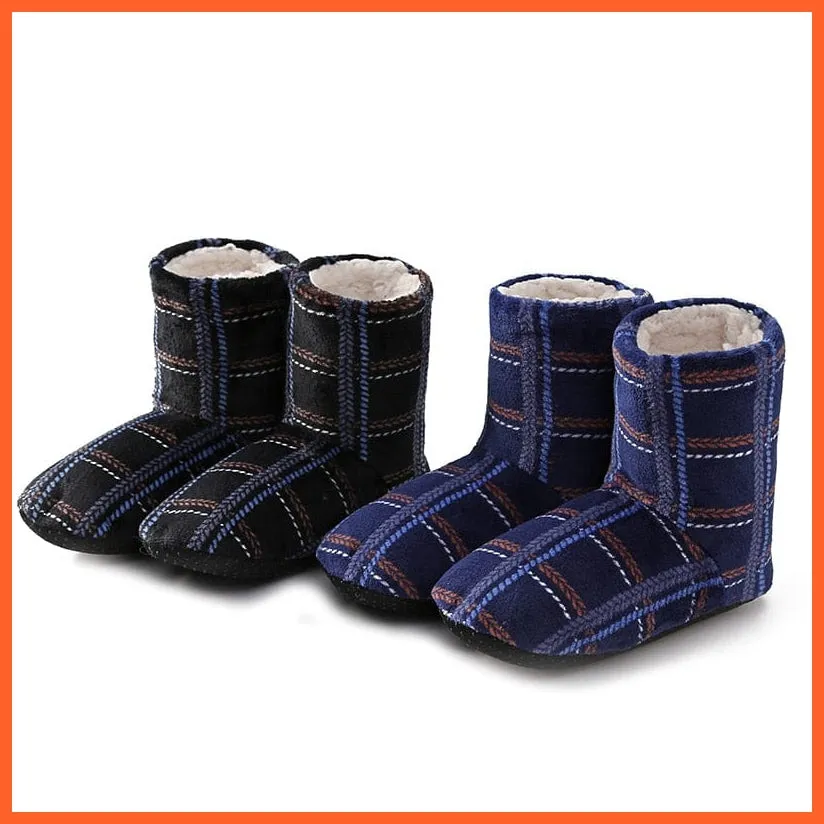 Men Women Winter Home Slippers | Indoor Plush Warm Cotton Stripes Flat Shoes