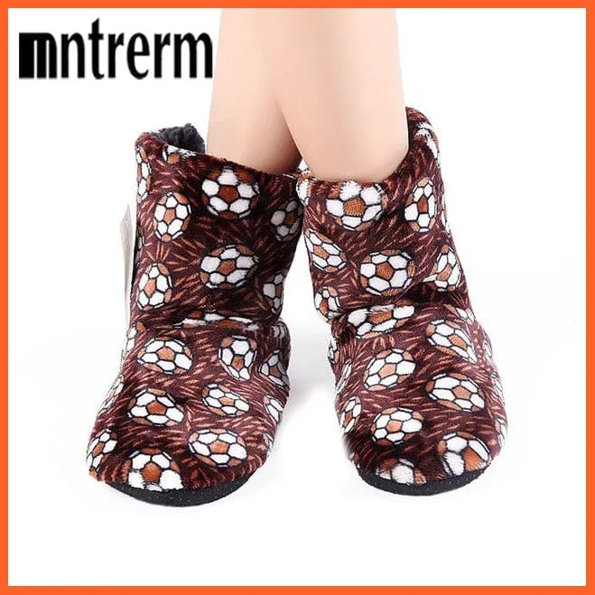 Men Women Winter Home Slippers | Indoor Plush Warm Cotton Stripes Flat Shoes