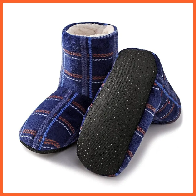 Men Women Winter Home Slippers | Indoor Plush Warm Cotton Stripes Flat Shoes