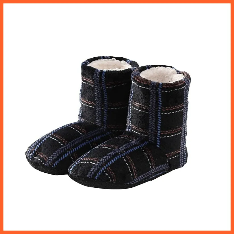 Men Women Winter Home Slippers | Indoor Plush Warm Cotton Stripes Flat Shoes
