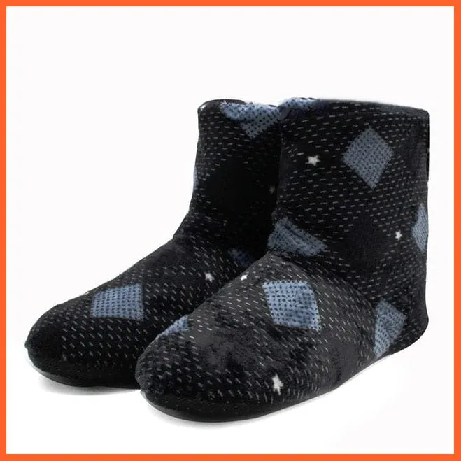 Men Women Winter Home Slippers | Indoor Plush Warm Cotton Stripes Flat Shoes