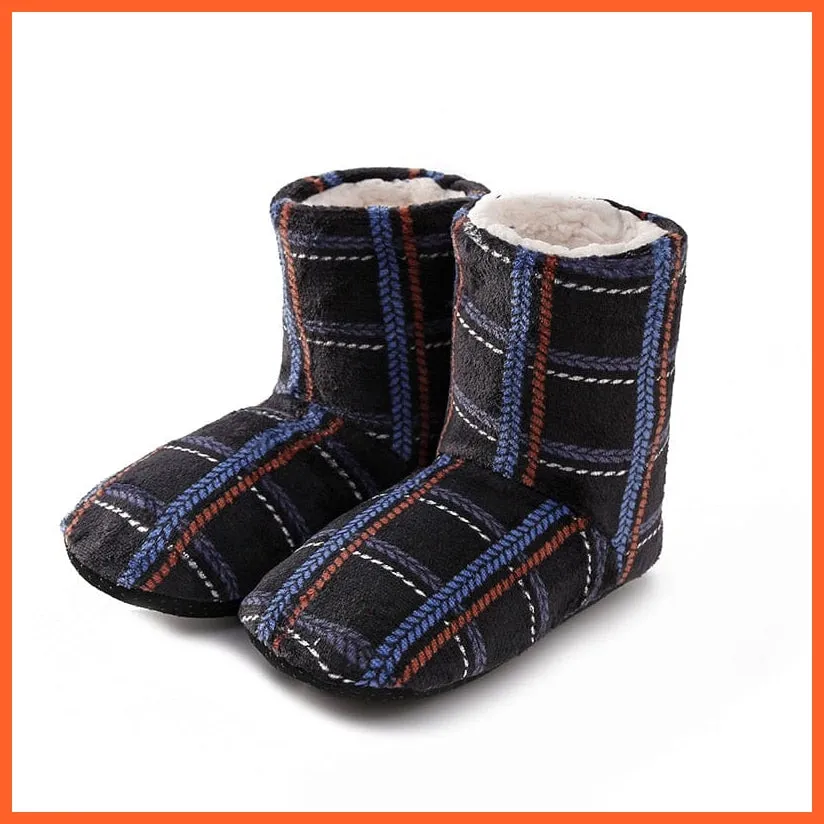 Men Women Winter Home Slippers | Indoor Plush Warm Cotton Stripes Flat Shoes
