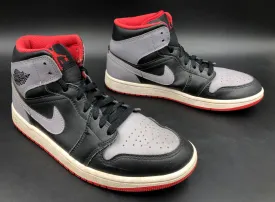 Nike Air Jordan 1 Mid 'Bred Shadow' Men's Black/Grey/Red Sneakers - Sz 8 ( COA)
