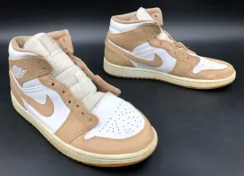 Nike Air Jordan 1 Mid Men's 'Tan Gum' & White Athletic Sneakers - Sz 7.5 ( COA)
