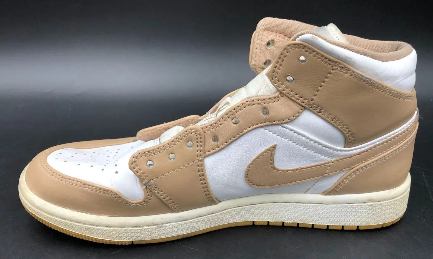 Nike Air Jordan 1 Mid Men's 'Tan Gum' & White Athletic Sneakers - Sz 7.5 ( COA)