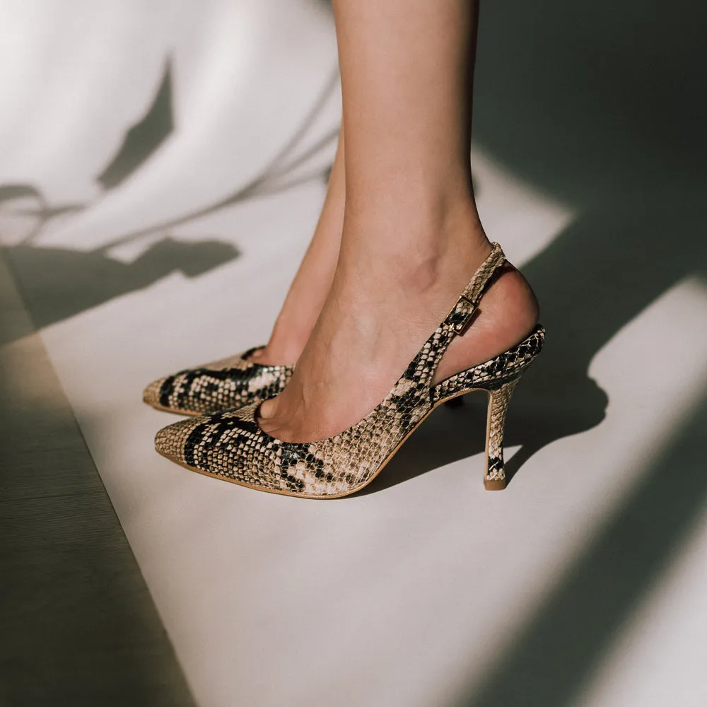 STILETTO PERLI EFECTO PITÓN ARENA TACÓN 8CM